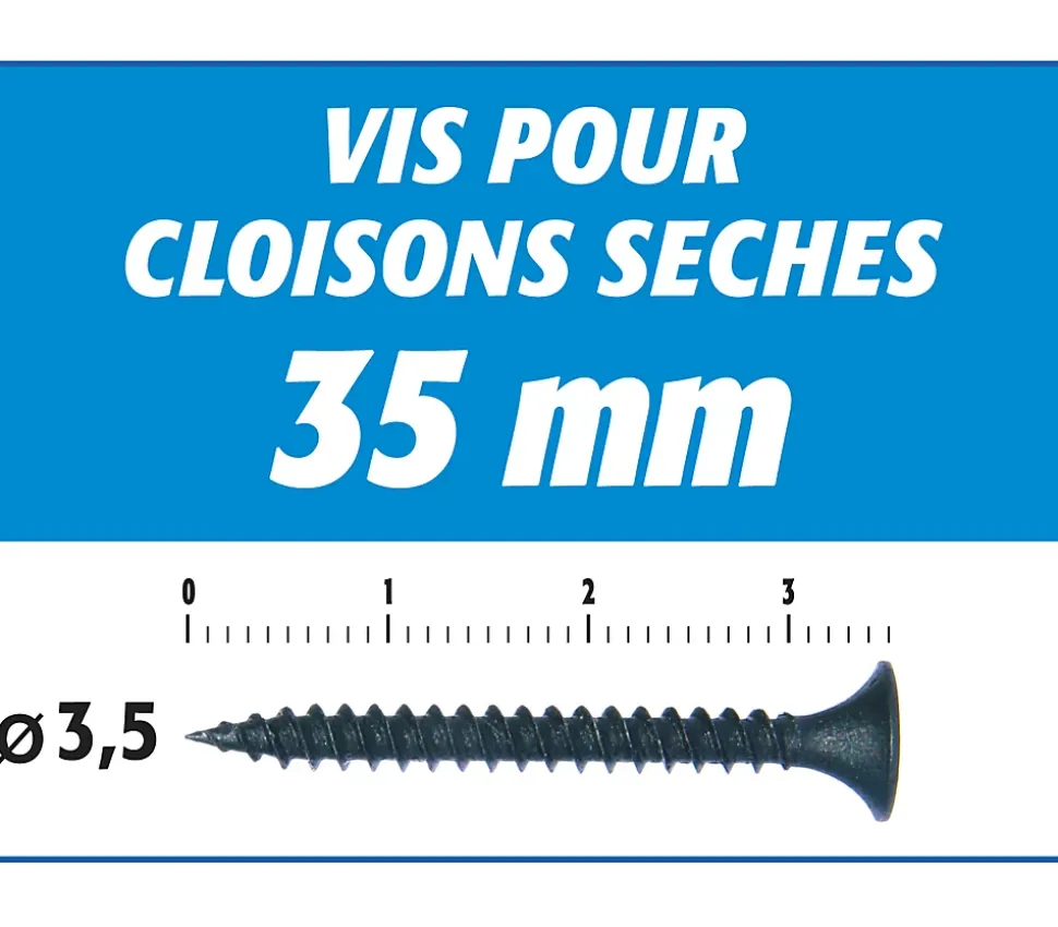Vis Auto Perceuse 35 mm Semin - Fixation des Plaques de Plâtre sur l'Ossature - Intérieur - Boîte de 1000 Pièces