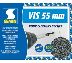Vis Auto Perceuse 55 mm Semin - Fixation des Plaques de Plâtre sur l'Ossature - Intérieur - Boîte de 500 Pièces (Lot de 1000))