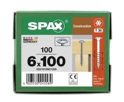 Vis de charpente tête ronde Spax Wirox 6 x 100 mm filetage partiel - 100 pièces