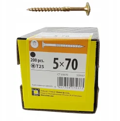 Vis de construction en bois Domax à tête disque, zinguée jaune, 5 x 70 mm 200 pcs