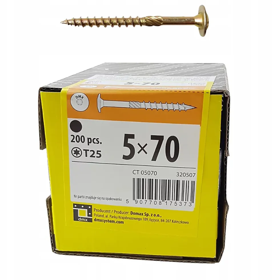 Vis de construction en bois Domax à tête disque, zinguée jaune, 5 x 70 mm 200 pcs