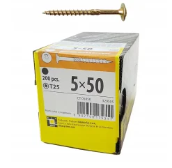 Vis de construction en bois Domax à tête disque, zinguée jaune, 5 x 50 mm 200 pcs