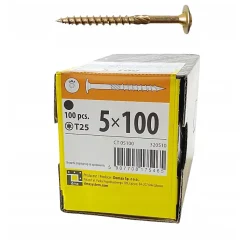Vis de construction en bois Domax à tête disque, zinguée jaune, 5 x 100 mm 100 pcs