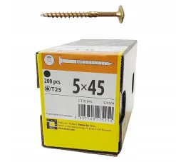 Vis de construction en bois Domax à tête disque, zinguée jaune, 5 x 45 mm 200 pcs