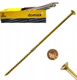 Vis de construction en bois Domax à tête fraisée, zinguée jaune, 8 x 380 mm 50 pcs