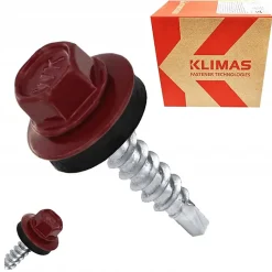 Vis de toiture Klimas WFD pour tôle trapézoïdale sur bois RAL 3005 Rouge vin 4,8x25 mm 250 pièces