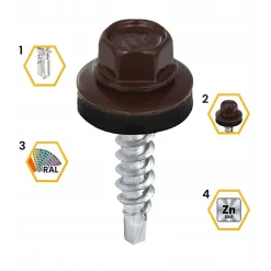 Vis de toiture Klimas WFD pour tôle trapézoïdale sur bois RAL 8017 Brun chocolat 4,8x25 mm 250 pièces