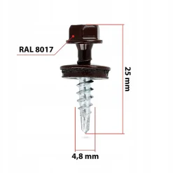 Vis de toiture Klimas WFD pour tôle trapézoïdale sur bois RAL 8017 Brun chocolat 4,8x25 mm 250 pièces