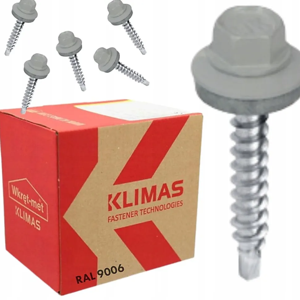 Vis de toiture Klimas WFD pour tôle trapézoïdale sur bois RAL 9006 Aluminium blanc 4,8x55 mm 200 pcs