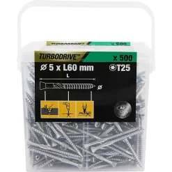 Vis pour terrasse Torx acier inoxydable A2 5 x 60 mm Turbodrive, 500 pièces