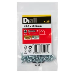 Vis zinguée autoperceuses à tête pozidriv 3,5x9,5 mm, 25 pièces