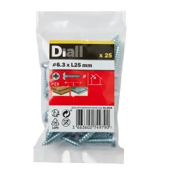 Vis zinguée autoperceuses à tête cylindrique, 6,3x25 mm - 25 pièces
