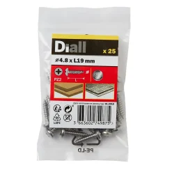 Vis zinguée autoperceuses à tête cylindrique acier inoxydable A2, 4,8x19 mm - 25 pièces