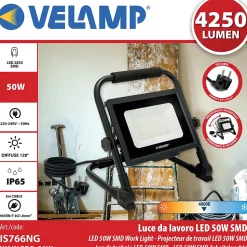 WAINGRO 50W : Projecteur de travail LED SMD 50W avec support de terre et câble 3m