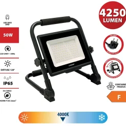 WAINGRO 50W : Projecteur de travail LED SMD 50W avec support de terre et câble 3m