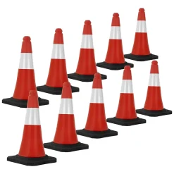 10x Cône de signalisation routière rouge/blanc PVC 51 cm bandes réfléchissantes