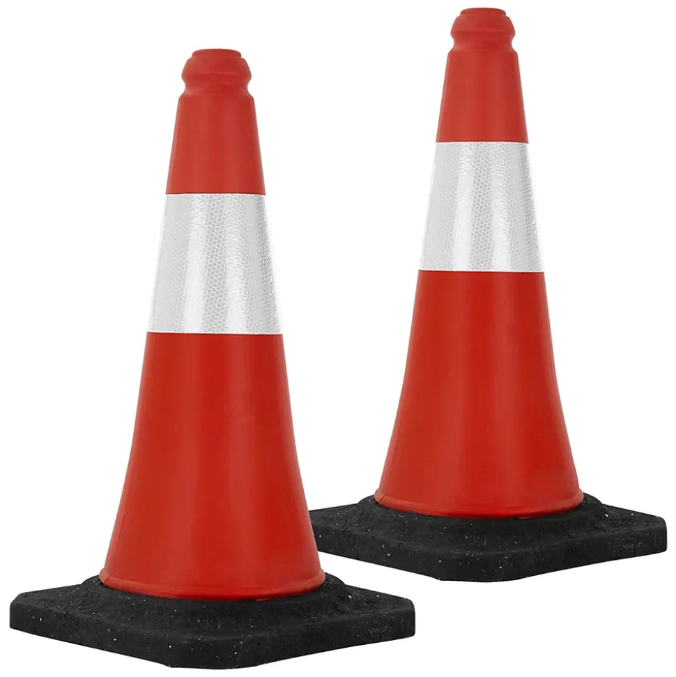 2x Cône de signalisation routière rouge/blanc en PVC 51cm bandes réfléchissantes