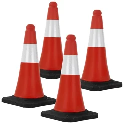 4x Cône de signalisation routière rouge/blanc en PVC 51cm bandes réfléchissantes