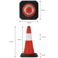 9x Cône de signalisation routière rouge/blanc en PVC 51cm bandes réfléchissantes