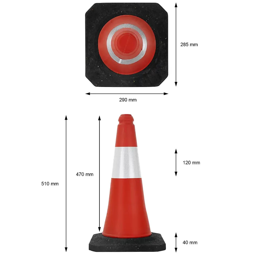 6x Cône de signalisation routière rouge/blanc en PVC 51cm bandes réfléchissantes