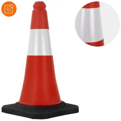 1x Cône de signalisation routière rouge/blanc en PVC 51cm bandes réfléchissantes