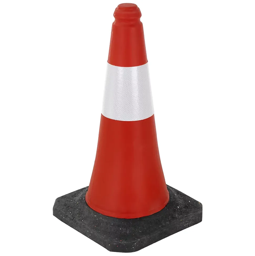 1x Cône de signalisation routière rouge/blanc en PVC 51cm bandes réfléchissantes