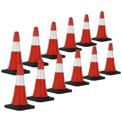 12x Cône signalisation routière rouge/blanc en PVC 51 cm bandes réfléchissantes
