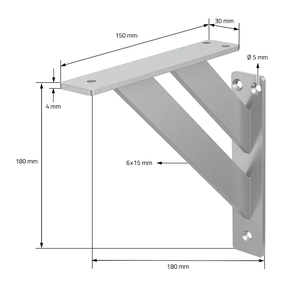 2x Equerres Etagere mural support d'angle en aluminium argent