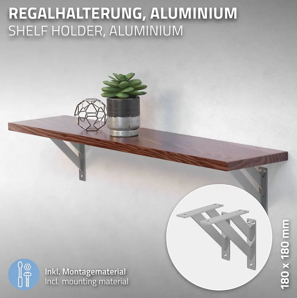 2x Equerres Etagere mural support d'angle en aluminium argent