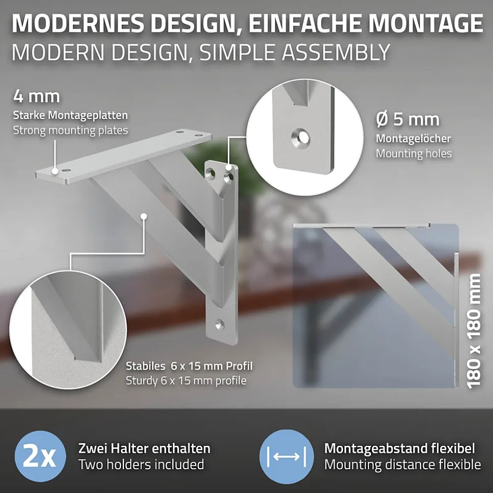 4x Equerres Etagere mural support d'angle en aluminium argent