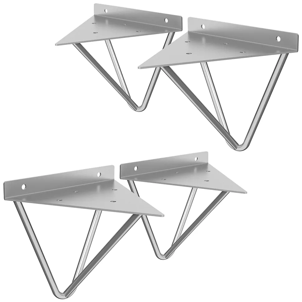 4x Support Etagere d'angle triangle en métal gris avec vis 160 mm