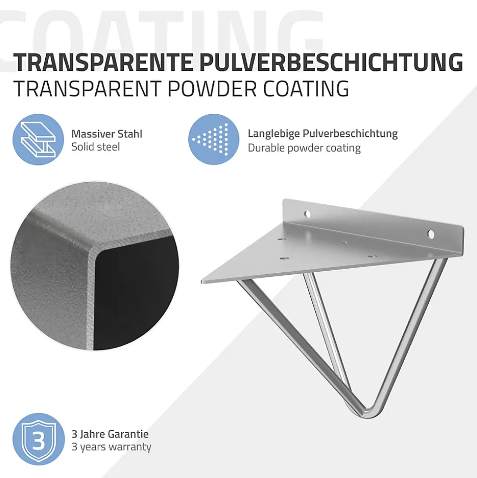 4x Support Etagere d'angle triangle en métal gris avec vis 160 mm