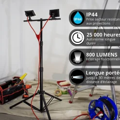 Xanlite - Projecteur de Chantier LED sur Pied, Filaire, x2 Projecteurs 20 W, 2800 Lumens - PR20W2T